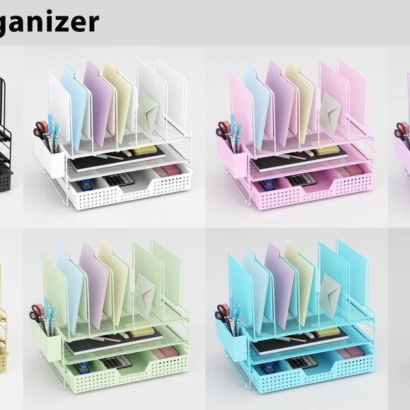 Metal Desk Organizer with Drawer, Pen Holder, Vertical File Rack - Picture 8 of 8